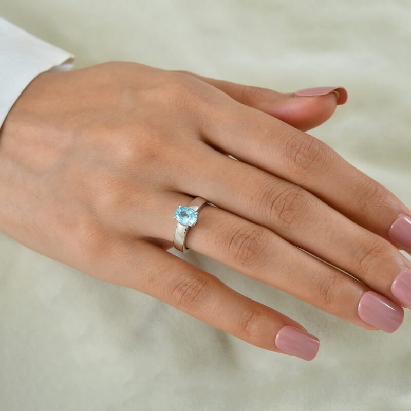 D'Joy Cambodian Blue Zircon 2.00 ctw Solitaire Ring in Rhodium Over Sterling Silver (Size 8.0)