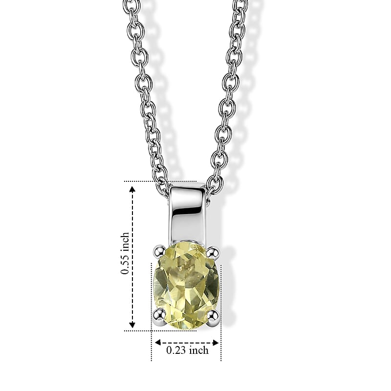 D'Joy Green Gold Quartz  Solitaire Pendant in Rhodium OverSterling Silver 2.30 ctw