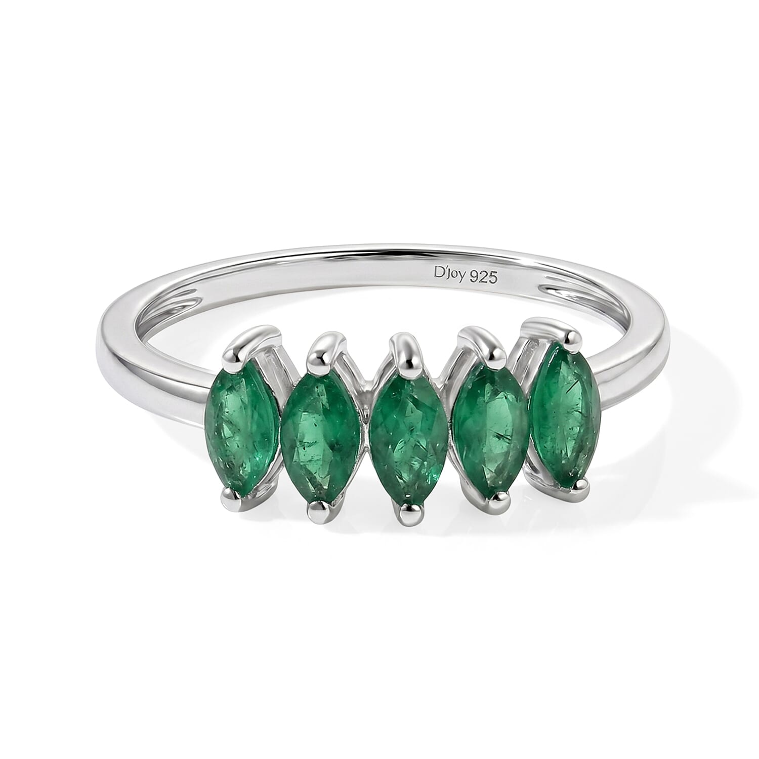 D'Joy Socoto Emerald 5 Stone Ring in Rhodium Over Sterling Silver (Size 10) 0.65 ctw