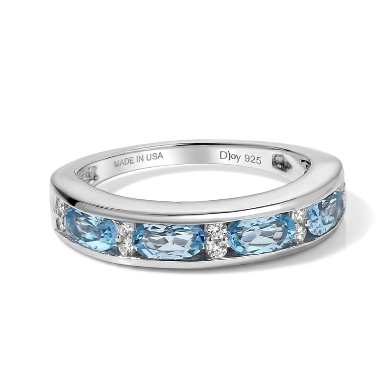 D'Joy Swiss Blue Topaz and White Zircon 1.30 ctw Ring in Rhodium Over Sterling Silver (Size 6.0)