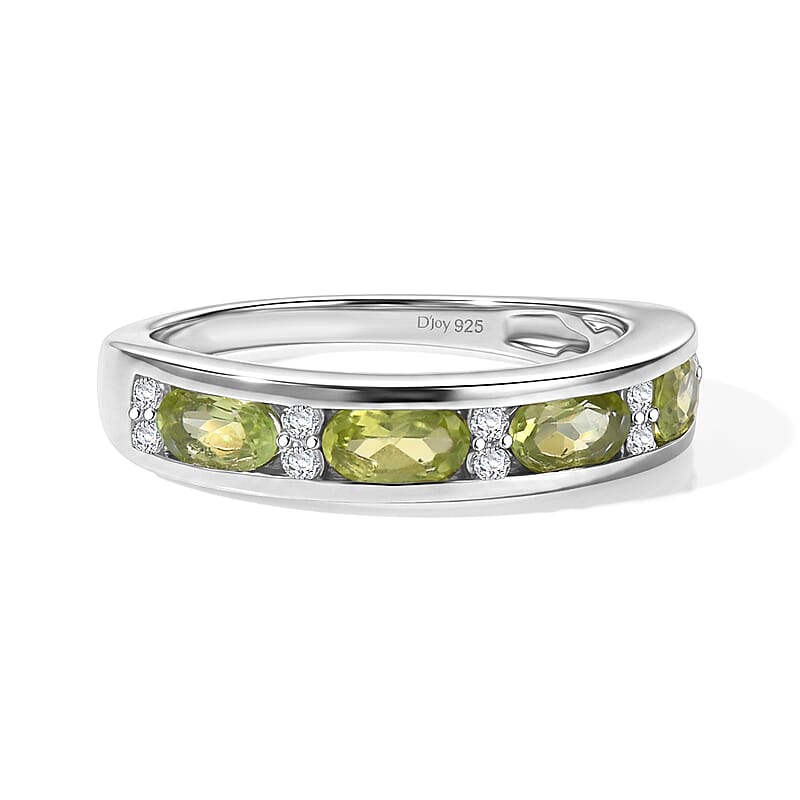 D'Joy Arizona Peridot and White Zircon 1.10 ctw Ring in Rhodium Over Sterling Silver (Size 10.0)