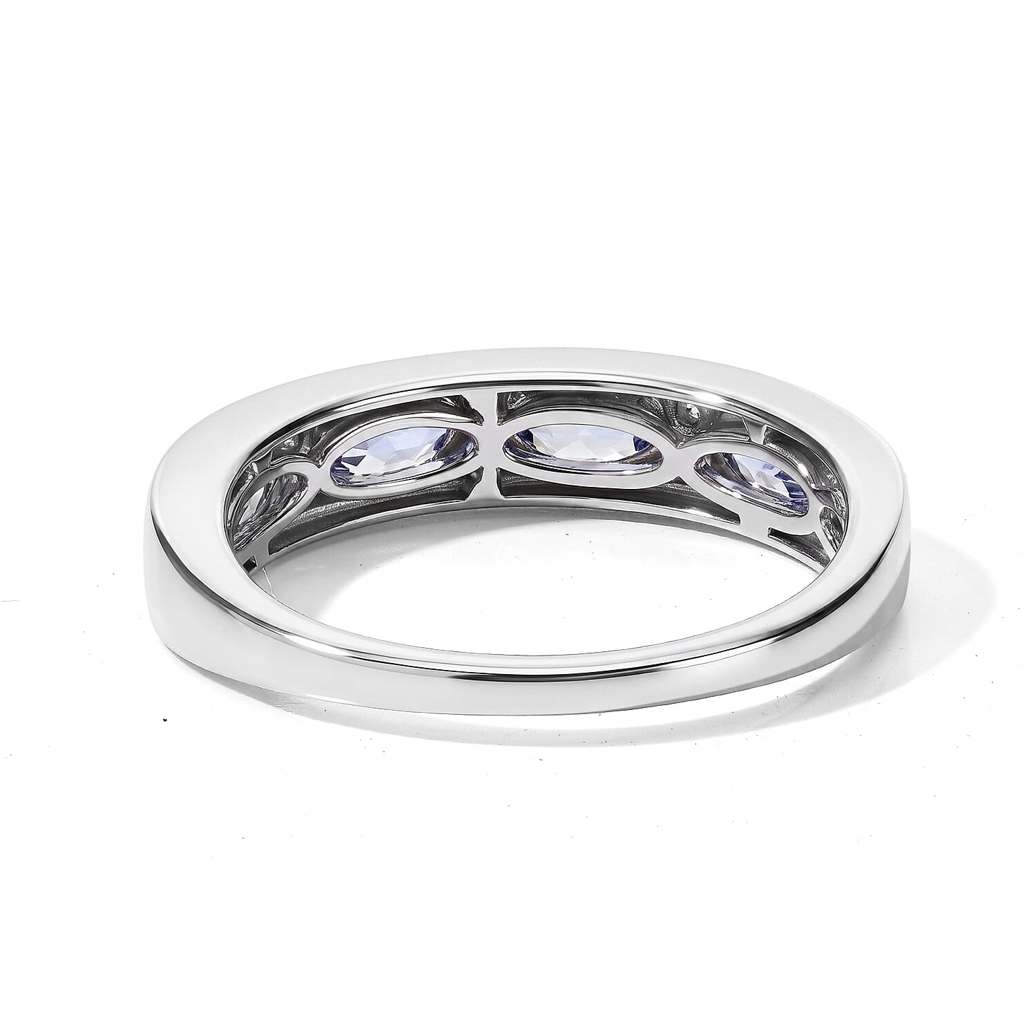 D'Joy Tanzanite and White Zircon 1.10 ctw Band Ring in Rhodium Over Sterling Silver (Size 6.0)