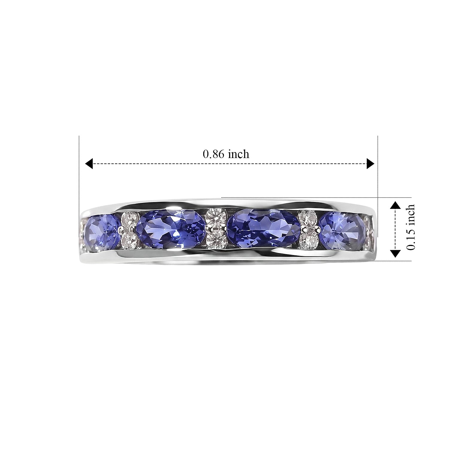 D'Joy Tanzanite and White Zircon 1.10 ctw Band Ring in Rhodium Over Sterling Silver (Size 6.0)