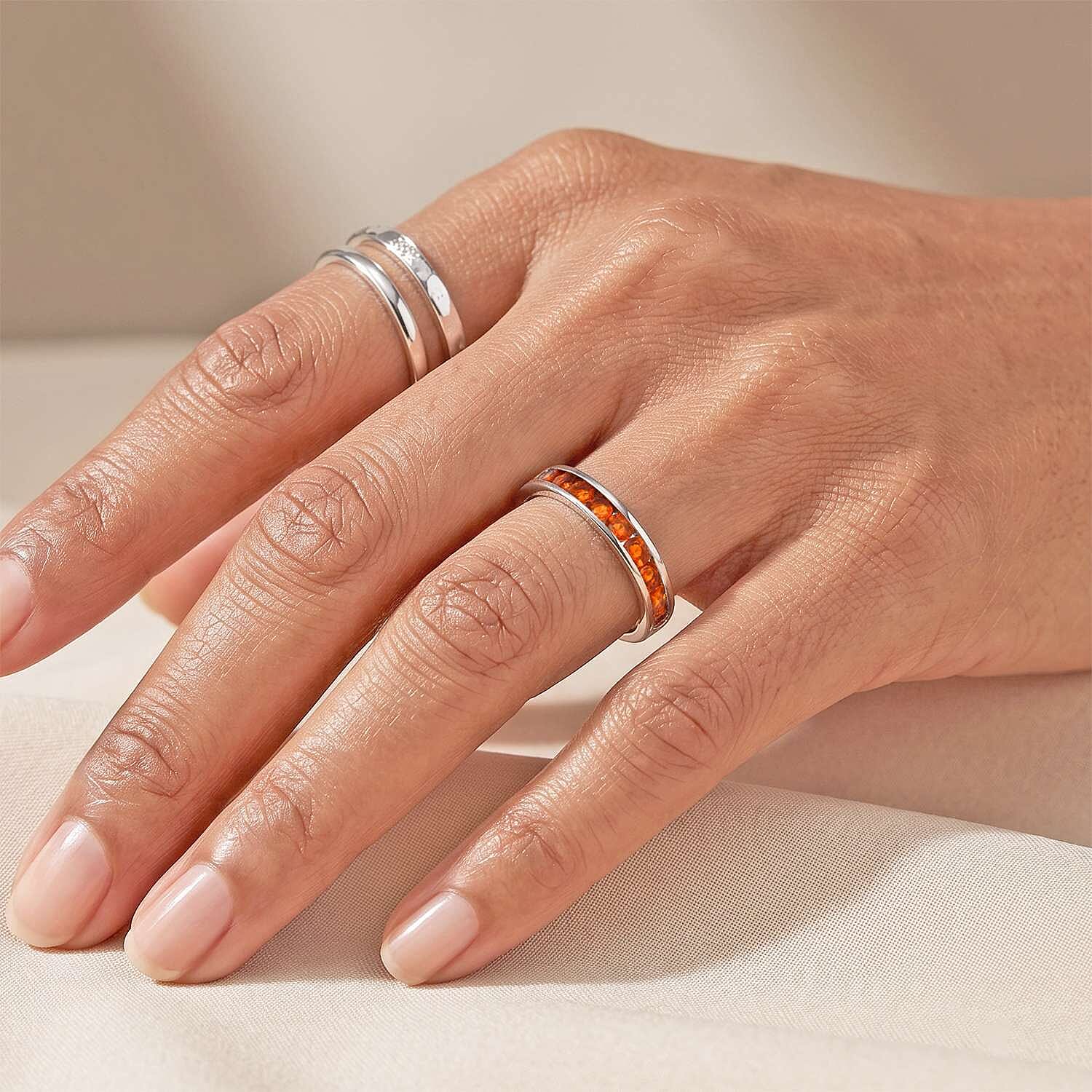 D'Joy Jalisco Fire Opal 0.40 ctw Ring in Rhodium Over Sterling Silver (Size 6.0)