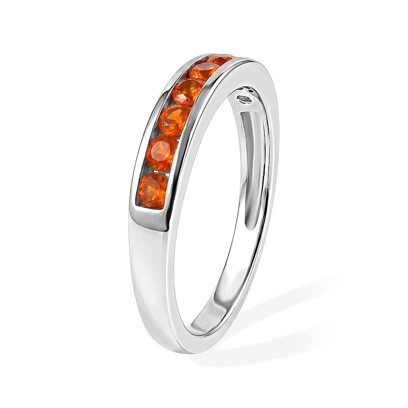 D'Joy Jalisco Fire Opal 0.40 ctw Ring in Rhodium Over Sterling Silver (Size 7.0)
