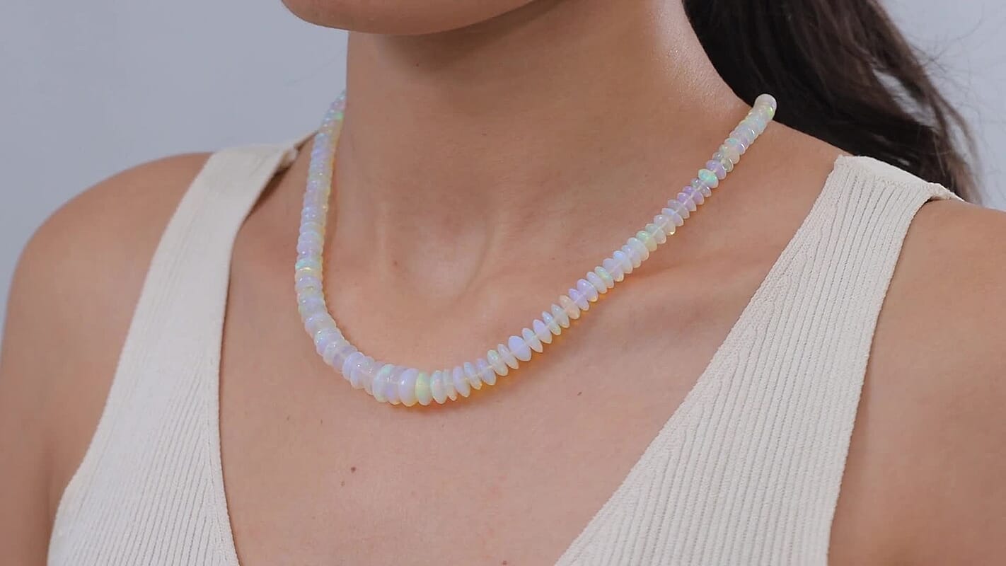 Rhapsody 950 Platinum  AAAA  Ethiopian Opal  Necklace (Size - 18) ,  Platinum Wt. 1.3 g 92.00 ctw.