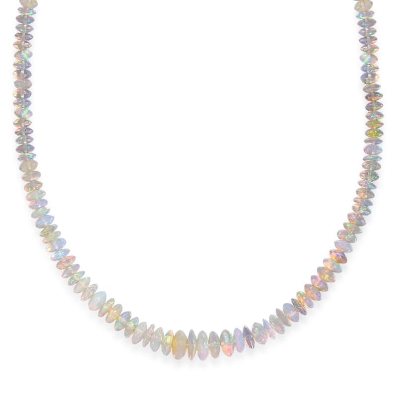 Certified & Appraised Rhapsody AAAA Ethiopian Welo Opal 92.00 ctw Beaded Necklace in 950 Platinum 18 Inches