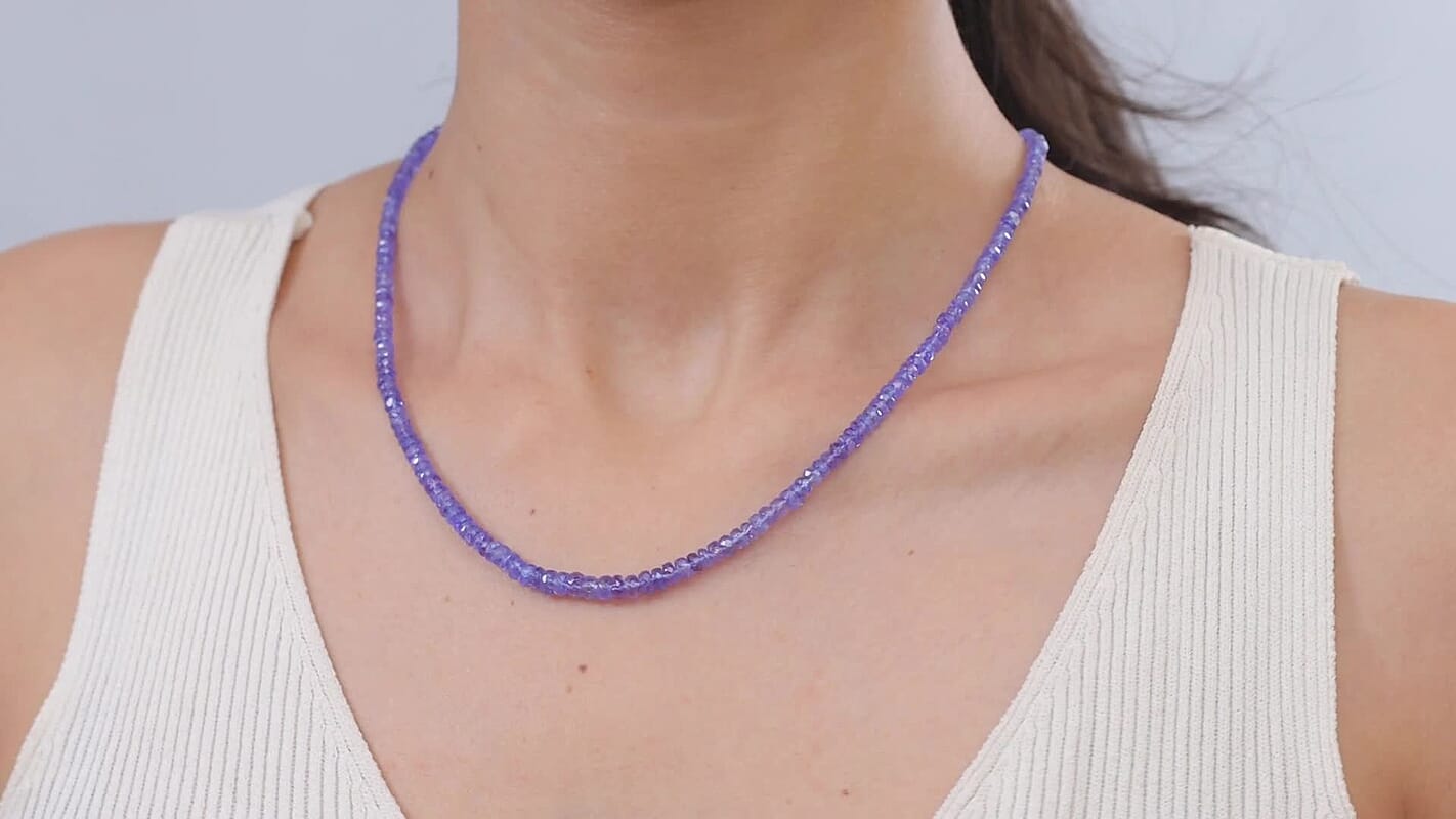 Luxoro 10K Yellow Gold AAA Tanzanite Beaded Necklace (18 Inches) 64.00 ctw