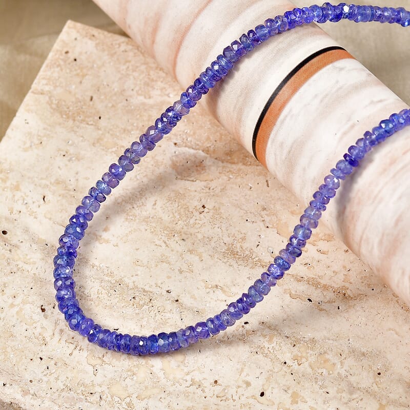 Certified & Appraised Luxoro AAA Tanzanite 64.00 ctw Beaded Necklace in 10K Yellow Gold 18 Inches