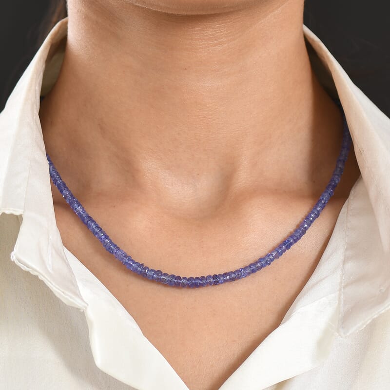 Certified & Appraised Luxoro AAA Tanzanite 64.00 ctw Beaded Necklace in 10K Yellow Gold 18 Inches