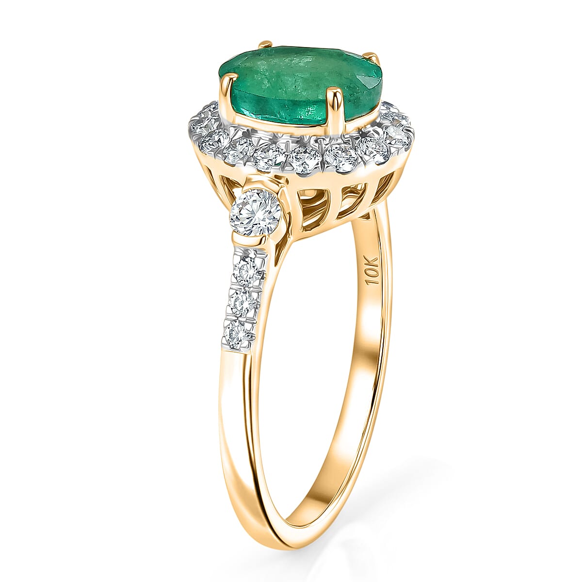 Certified & Appraised Luxoro AAA Kagem Zambian Emerald and Diamond I2 2.50 ctw Ring in 10K Yellow Gold (Size 6.0) image number 3
