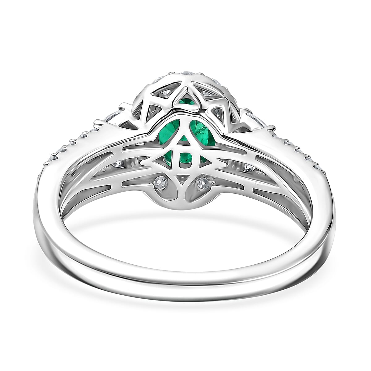 Certified & Appraised D'Joy Premium Kagem Zambian Emerald and Moissanite 1.50 ctw Ring in Rhodium Over Sterling Silver (Size  10.0) image number 4