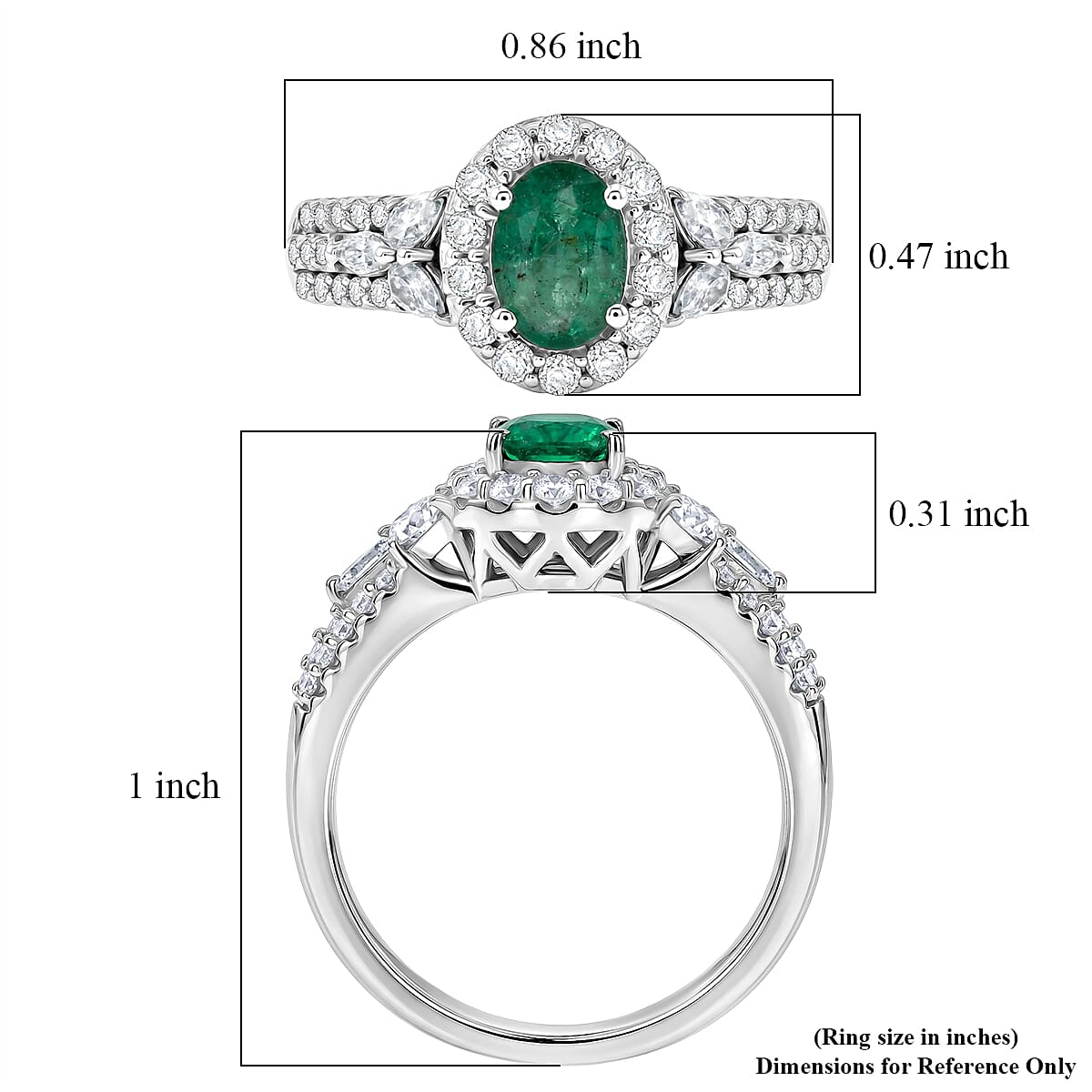 Certified & Appraised D'Joy Premium Kagem Zambian Emerald and Moissanite 1.50 ctw Ring in Rhodium Over Sterling Silver (Size  10.0) image number 5