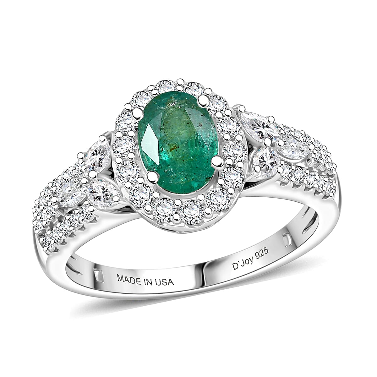 Certified & Appraised D'Joy Premium Kagem Zambian Emerald and Moissanite 1.50 ctw Ring in Rhodium Over Sterling Silver (Size  6.0)