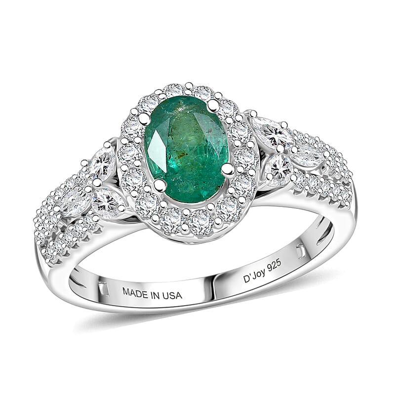 Certified & Appraised D'Joy Premium Kagem Zambian Emerald and Moissanite 1.50 ctw Ring in Rhodium Over Sterling Silver (Size 6.0)