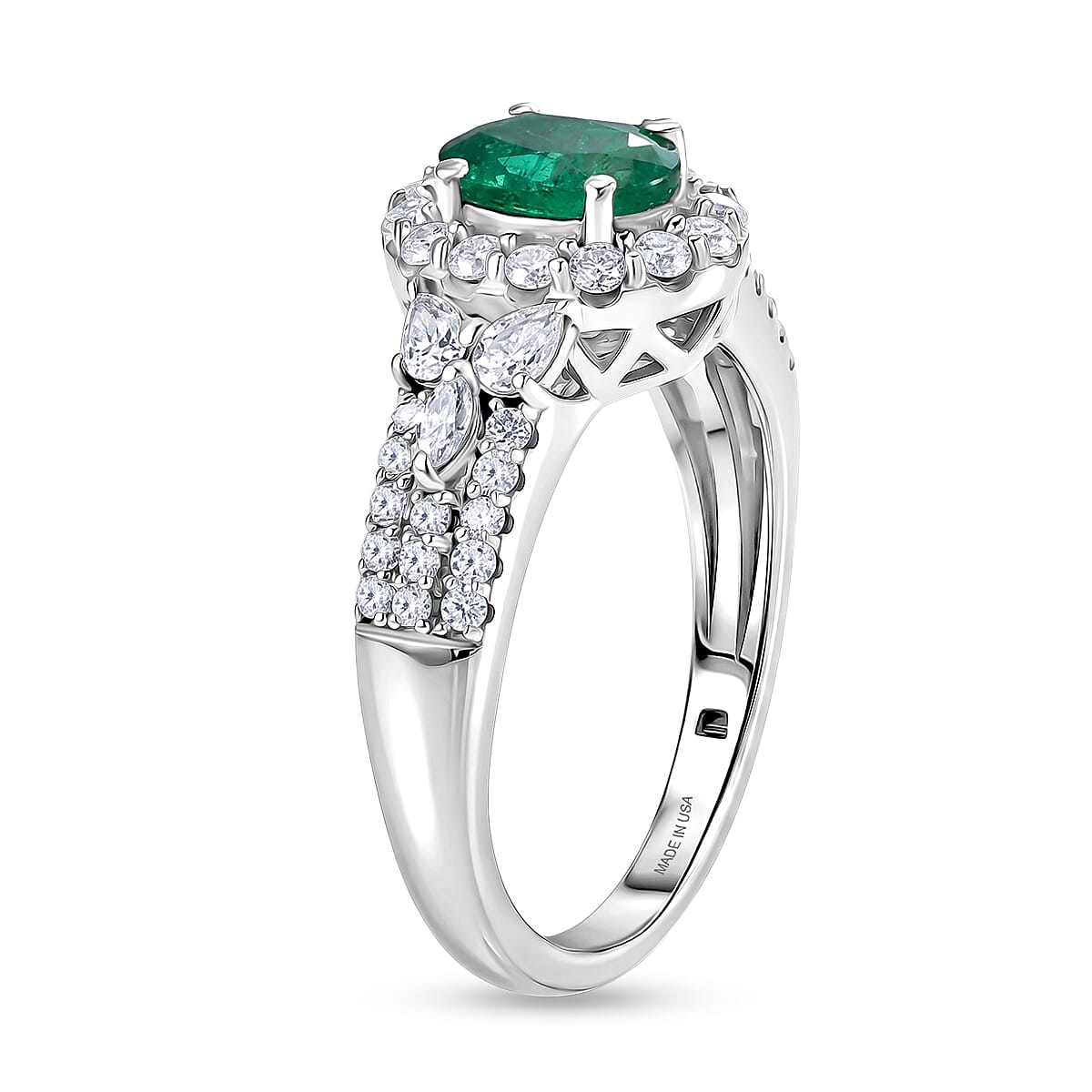 Certified & Appraised D'Joy Premium Kagem Zambian Emerald and Moissanite 1.50 ctw Ring in Rhodium Over Sterling Silver (Size  6.0)