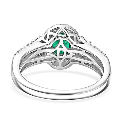 Certified & Appraised D'Joy Premium Kagem Zambian Emerald and Moissanite 1.50 ctw Ring in Rhodium Over Sterling Silver (Size 6.0)