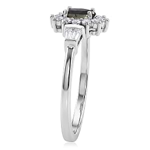 D'Joy Premium Australian Sapphire and Moissanite 1.00 ctw Crown Spark Ring in Rhodium Over Sterling Silver (Size 10.0)