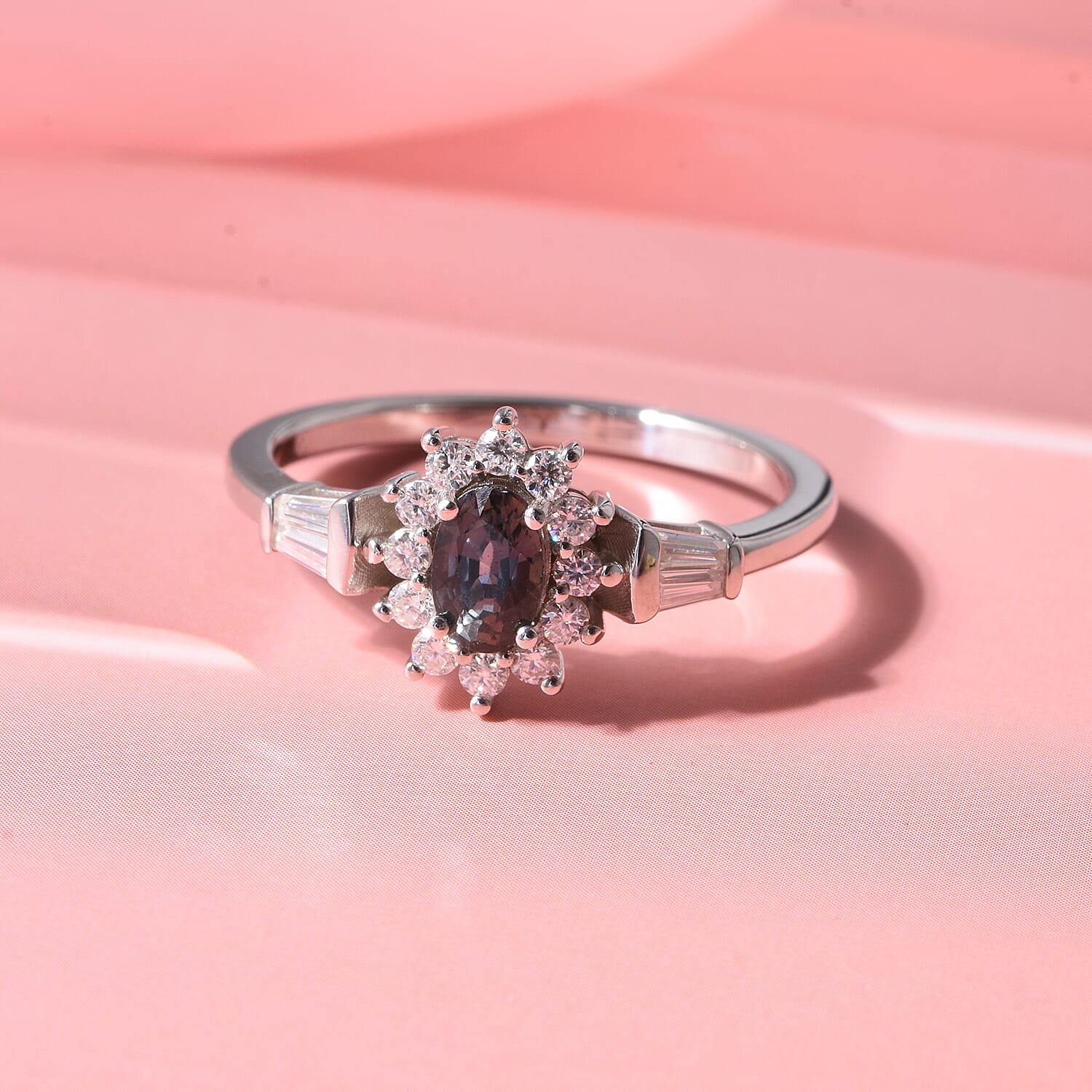D'Joy Premium Australian Sapphire and Moissanite 1.00 ctw Crown Spark Ring in Rhodium Over Sterling Silver (Size 5.0)