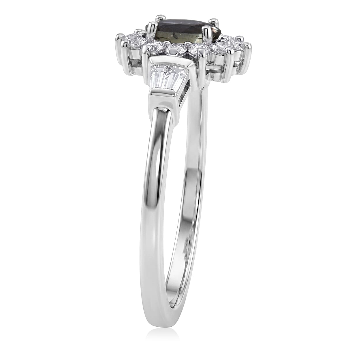 D'Joy Premium Australian Sapphire and Moissanite 1.00 ctw Crown Spark Ring in Rhodium Over Sterling Silver (Size 5.0)