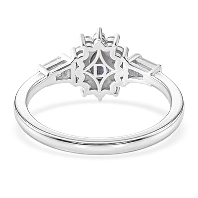 D'Joy Premium Australian Sapphire and Moissanite 1.00 ctw Crown Spark Ring in Rhodium Over Sterling Silver (Size 5.0)