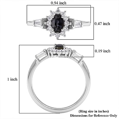D'Joy Premium Australian Sapphire and Moissanite 1.00 ctw Crown Spark Ring in Rhodium Over Sterling Silver (Size 5.0)