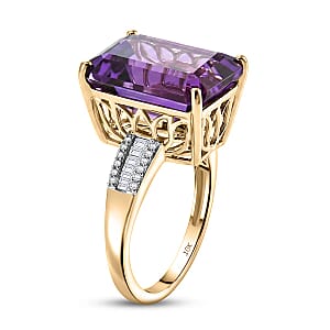 Luxoro AAA Moroccan Amethyst and Diamond I2 12.30 ctw Royal Hall Ring in 10K Yellow Gold (Size  7.5)  4.20 Grams