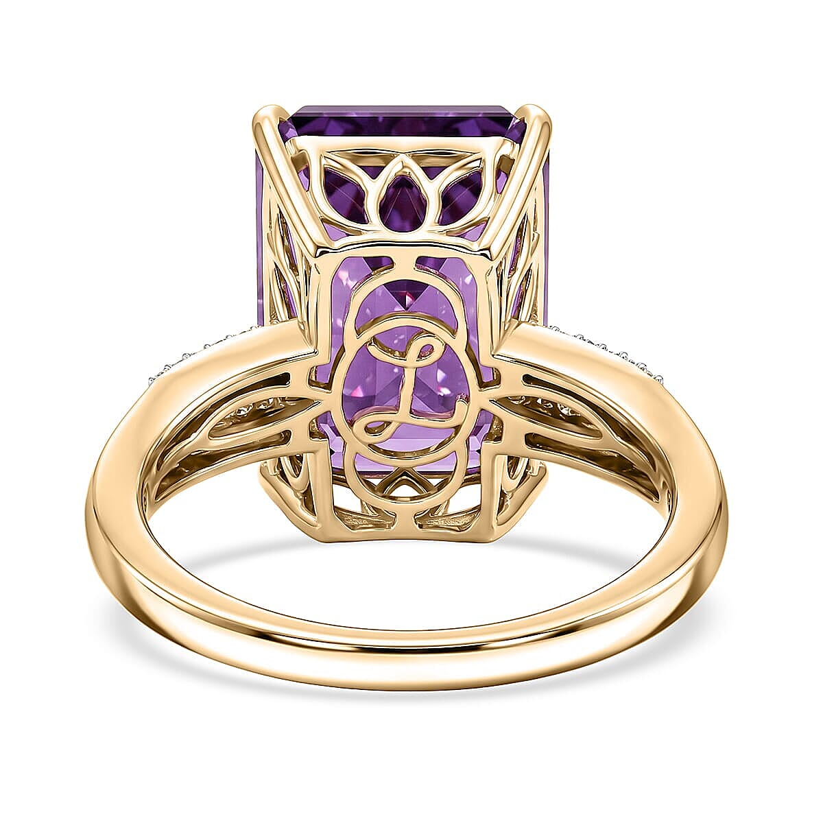 Luxoro AAA Moroccan Amethyst and Diamond I2 12.30 ctw Royal Hall Ring in 10K Yellow Gold (Size  7.5)  4.20 Grams image number 4