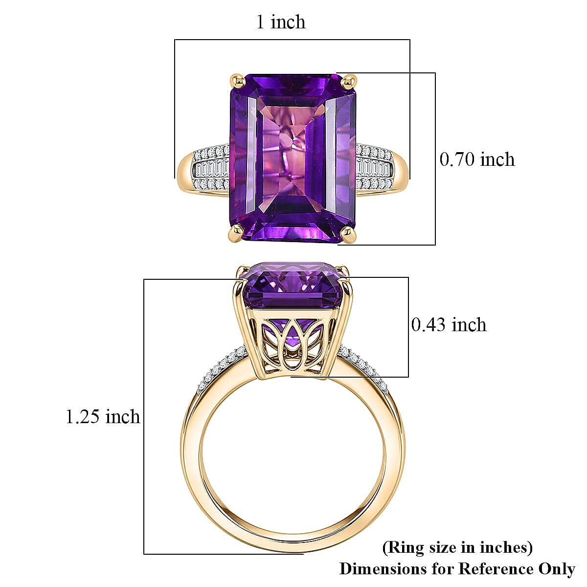 Luxoro AAA Moroccan Amethyst and Diamond I2 12.30 ctw Royal Hall Ring in 10K Yellow Gold (Size  8.5)  4.20 Grams image number 5