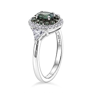 D'Joy Narsipatnam Alexandrite and White Zircon 1.85 ctw Blooming Dew Ring in Rhodium Over Sterling Silver (Size 10.0)