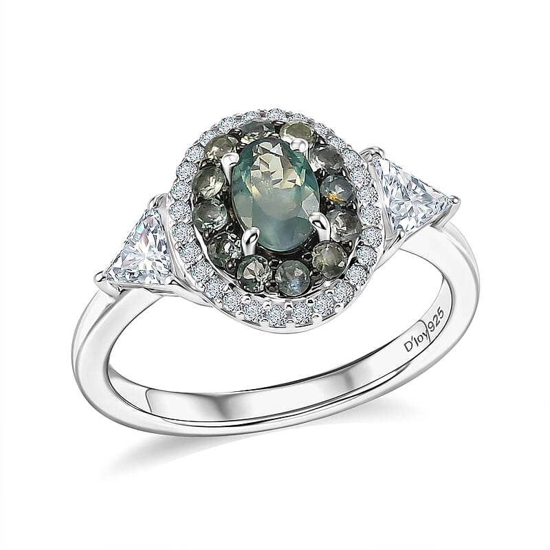 D'Joy Narsipatnam Alexandrite and White Zircon 1.85 ctw Blooming Dew Ring in Rhodium Over Sterling Silver (Size 5.0)