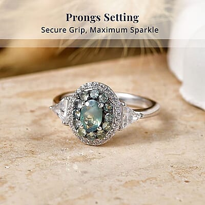 D'Joy Narsipatnam Alexandrite and White Zircon 1.85 ctw Blooming Dew Ring in Rhodium Over Sterling Silver (Size 5.0)