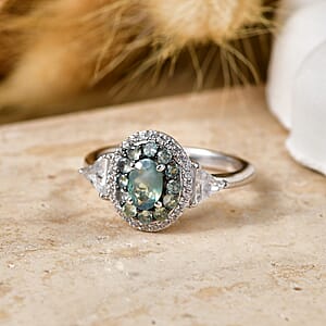 D'Joy Narsipatnam Alexandrite and White Zircon 1.85 ctw Blooming Dew Ring in Rhodium Over Sterling Silver (Size 7.0)