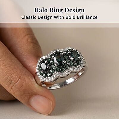 D'Joy Narsipatnam Alexandrite and Moissanite 1.60 ctw Cluster Bloom Ring in Rhodium Over Sterling Silver (Size 5.0)