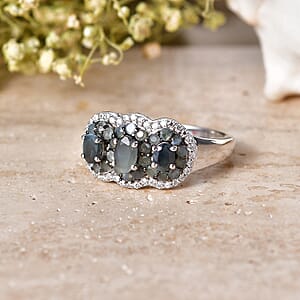D'Joy Narsipatnam Alexandrite and Moissanite 1.60 ctw Cluster Bloom Ring in Rhodium Over Sterling Silver (Size 6.0)
