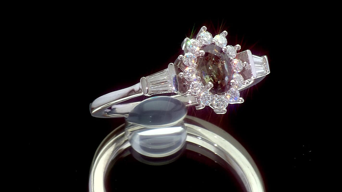 D'Joy Premium Australian Sapphire, Moissanite Crown Spark Ring in Rhodium Over Sterling Silver (Size 10.0) 1.00 ctw