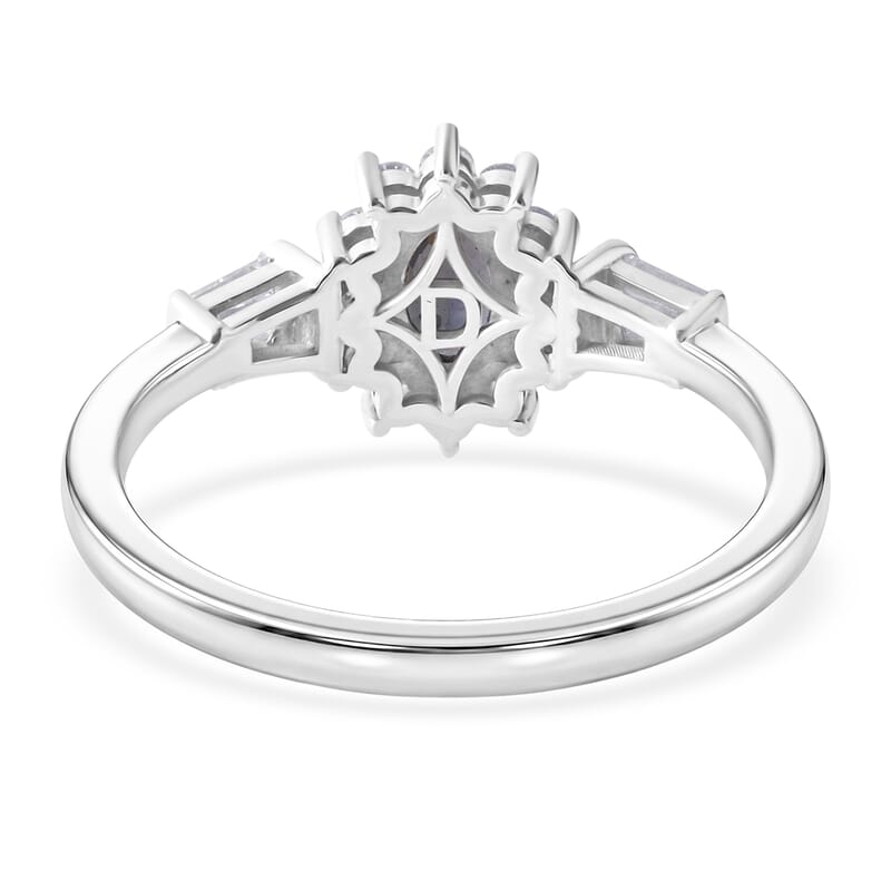 D'Joy Premium Australian Sapphire and Moissanite 1.00 ctw Crown Spark Ring in Rhodium Over Sterling Silver (Size 7.0)