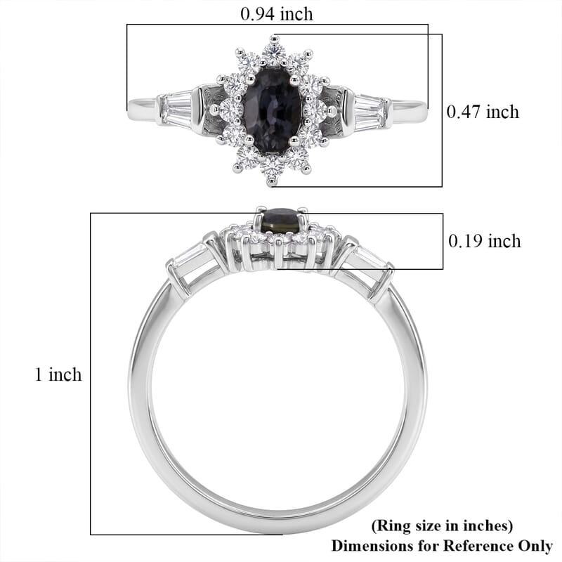 D'Joy Premium Australian Sapphire and Moissanite 1.00 ctw Crown Spark Ring in Rhodium Over Sterling Silver (Size 7.0)