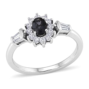 D'Joy Premium Australian Sapphire and Moissanite 1.00 ctw Crown Spark Ring in Rhodium Over Sterling Silver (Size 9.0)