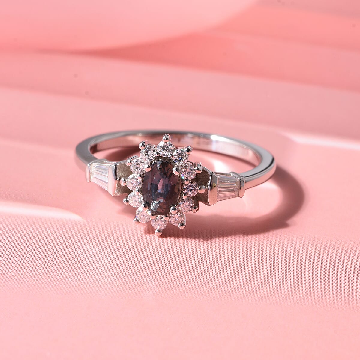 D'Joy Premium Australian Sapphire and Moissanite 1.00 ctw Crown Spark Ring in Rhodium Over Sterling Silver (Size 9.0) image number 1