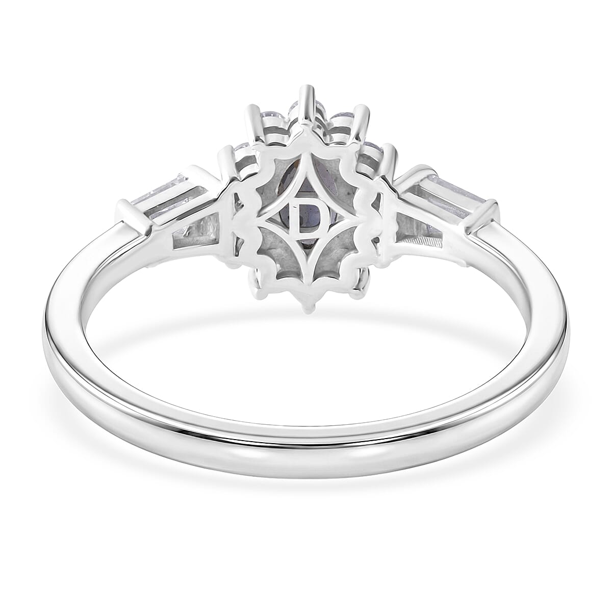 D'Joy Premium Australian Sapphire and Moissanite 1.00 ctw Crown Spark Ring in Rhodium Over Sterling Silver (Size 9.0) image number 4