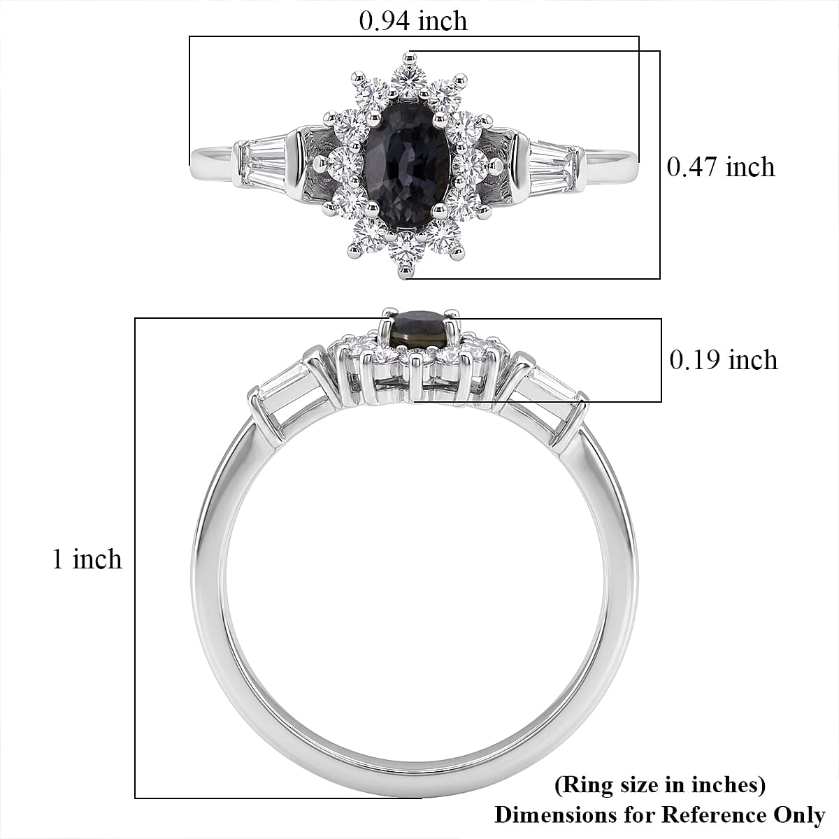 D'Joy Premium Australian Sapphire and Moissanite 1.00 ctw Crown Spark Ring in Rhodium Over Sterling Silver (Size 9.0) image number 5