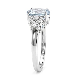 D'Joy AAA Mangoro Aquamarine and Moissanite 2.50 ctw Royale Spark Ring in Rhodium Over Sterling Silver (Size 10.0)
