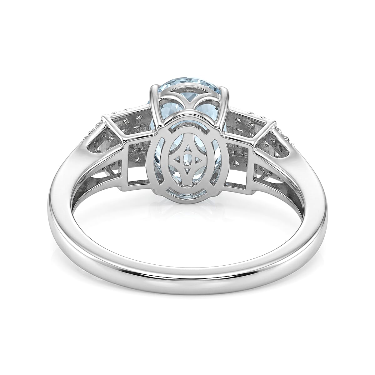 D'Joy AAA Mangoro Aquamarine and Moissanite 2.50 ctw Royale Spark Ring in Rhodium Over Sterling Silver (Size 10.0) image number 3