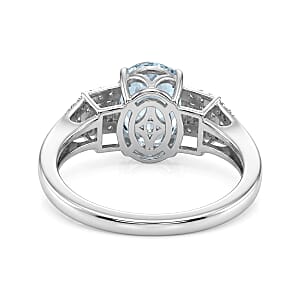 D'Joy AAA Mangoro Aquamarine and Moissanite 2.50 ctw Royale Spark Ring in Rhodium Over Sterling Silver (Size 10.0)
