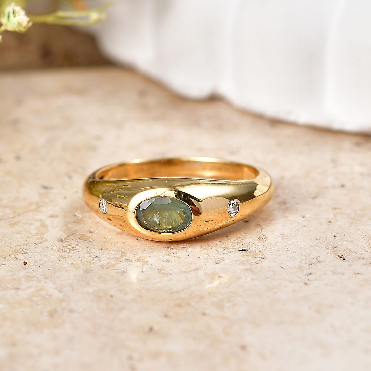 D'Joy Narsipatnam Alexandrite and Lab Grown Diamond G-H SI 0.60 ctw Men's Ring in 18K Vermeil Yellow Gold Over Sterling Silver (Size 7.0) image number 1