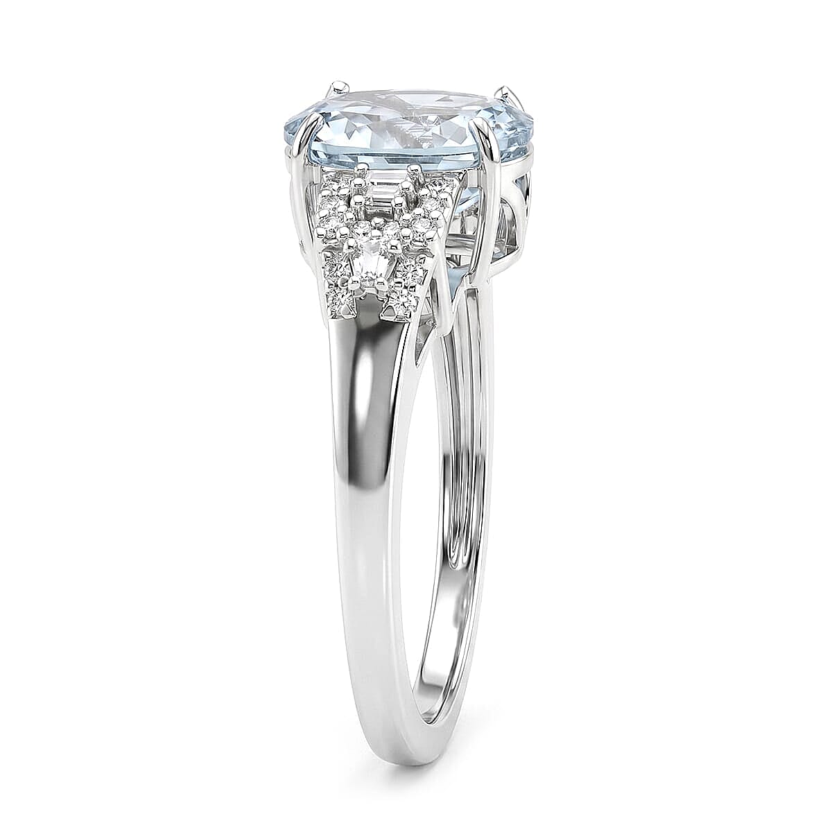 D'Joy AAA Mangoro Aquamarine, Moissanite Ring in Rhodium Over Sterling Silver (Size 5.0) 2.50 ctw image number 2