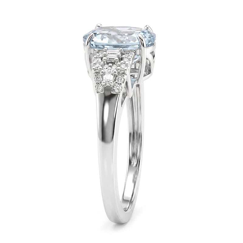D'Joy AAA Mangoro Aquamarine, Moissanite Ring in Rhodium Over Sterling Silver (Size 5.0) 2.50 ctw
