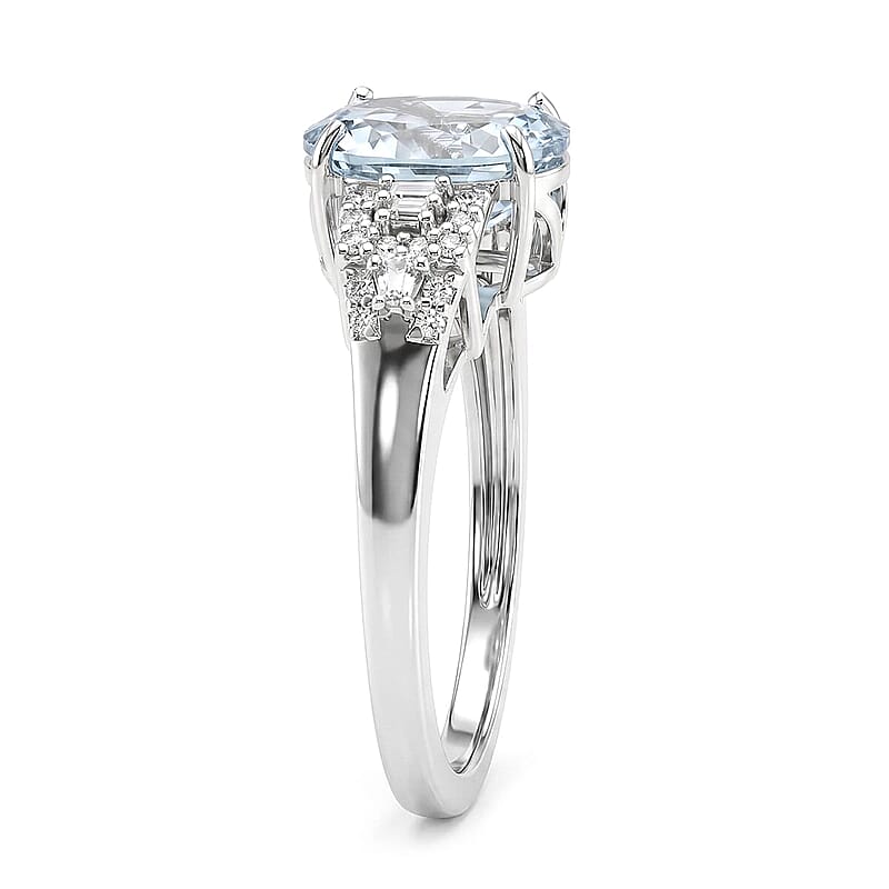 D'Joy AAA Mangoro Aquamarine, Moissanite Ring in Rhodium Over Sterling Silver (Size 5.0) 2.50 ctw