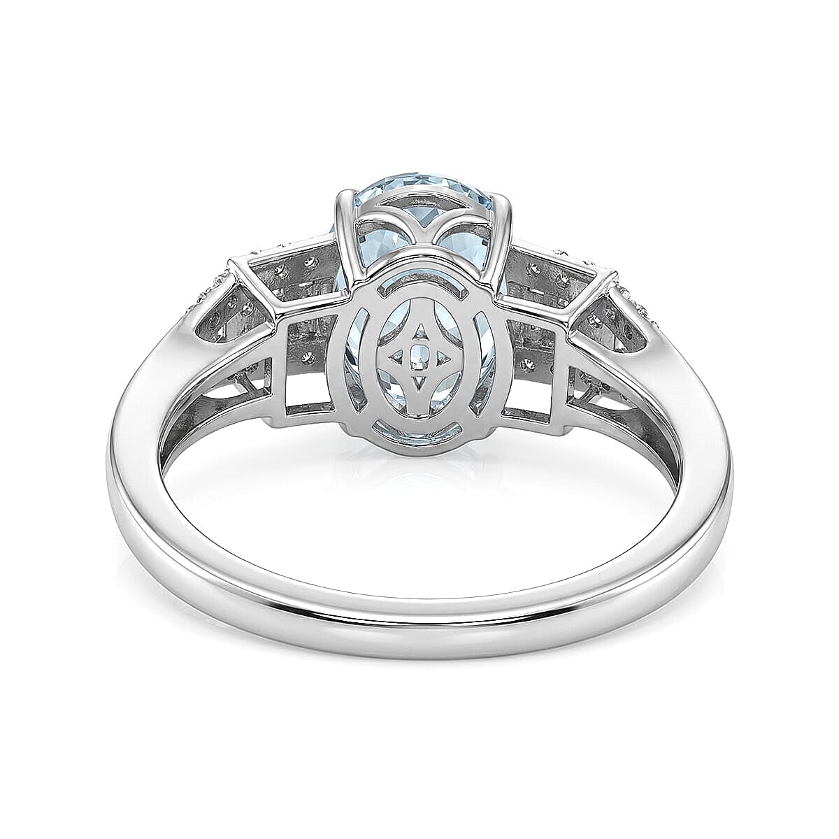 D'Joy AAA Mangoro Aquamarine, Moissanite Ring in Rhodium Over Sterling Silver (Size 5.0) 2.50 ctw image number 3